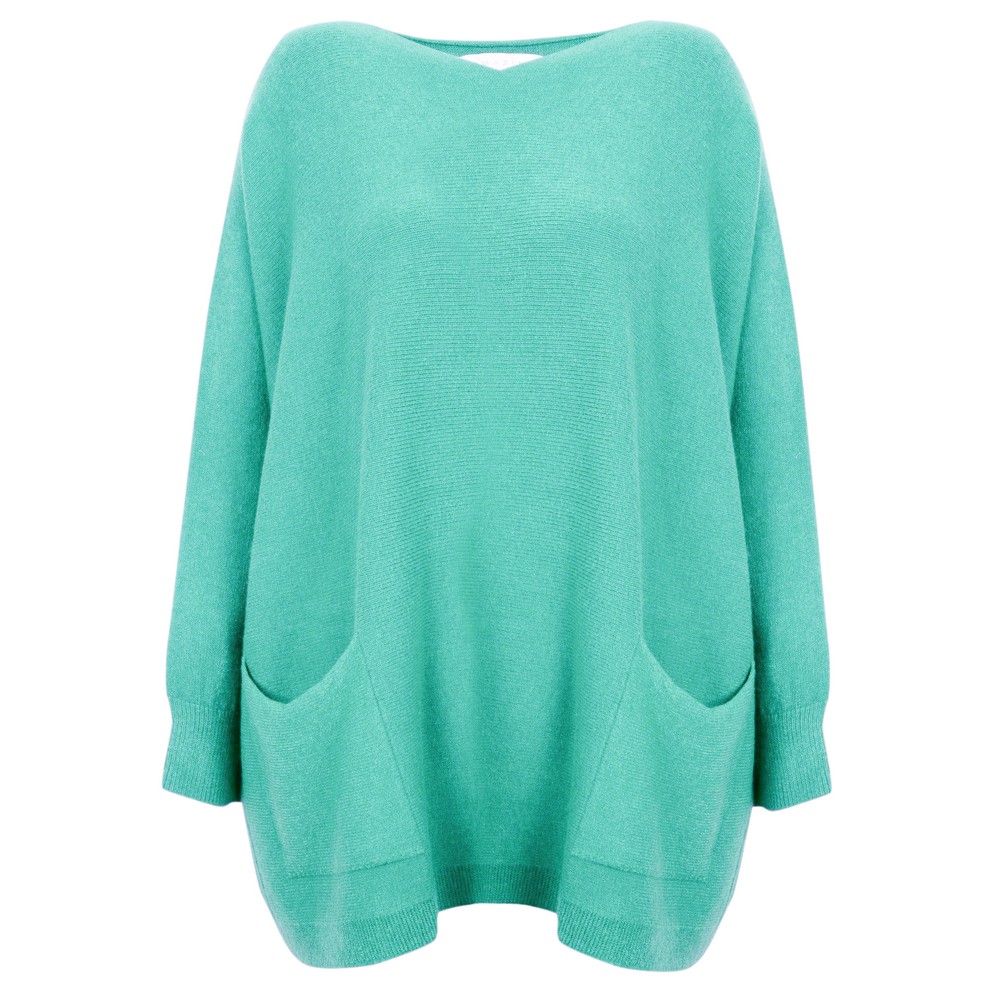 Amazing Woman Caryf X Round Neck Pocket Front Oversized Knit Jumper Crystal Blue 227