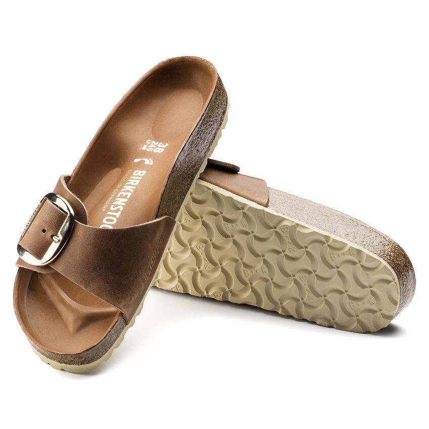 Birkenstock Madrid Big Buckle Oiled Leather Sandal in Cognac