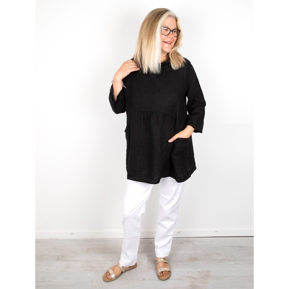 Amazing Woman Lexia Black Linen Top in Black