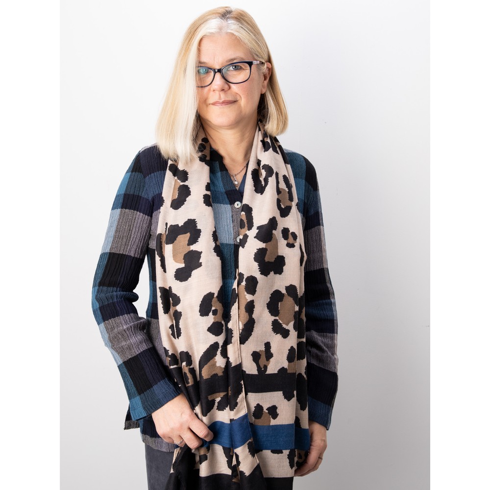Gemini Label Accessories Jilin Leopard Print Scarf in Blue