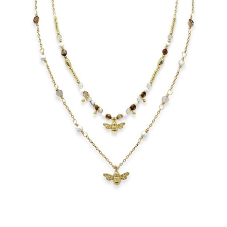 Boho Betty Andrena Bumble Bee Two Layer Necklace Set - Gold