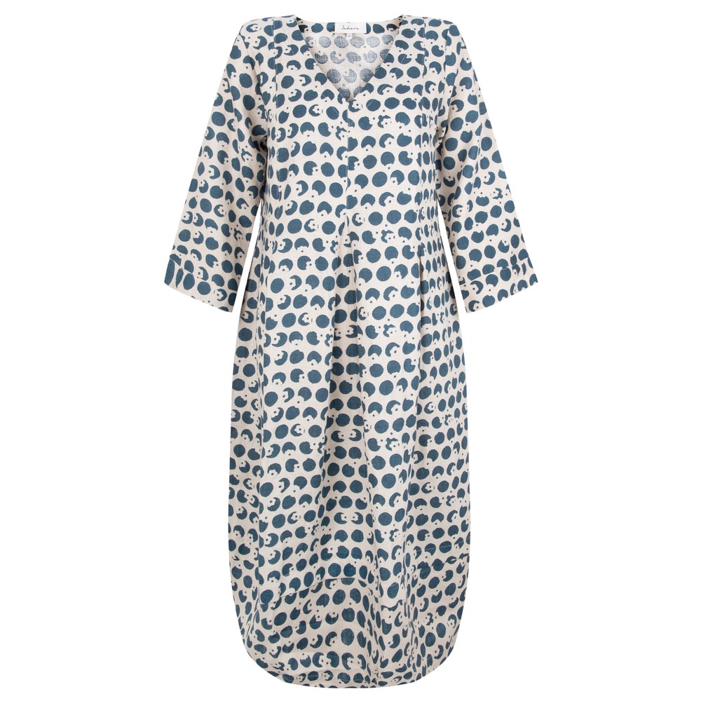 Sahara Spot Flower Linen Dress in Stone / Soft Pine
