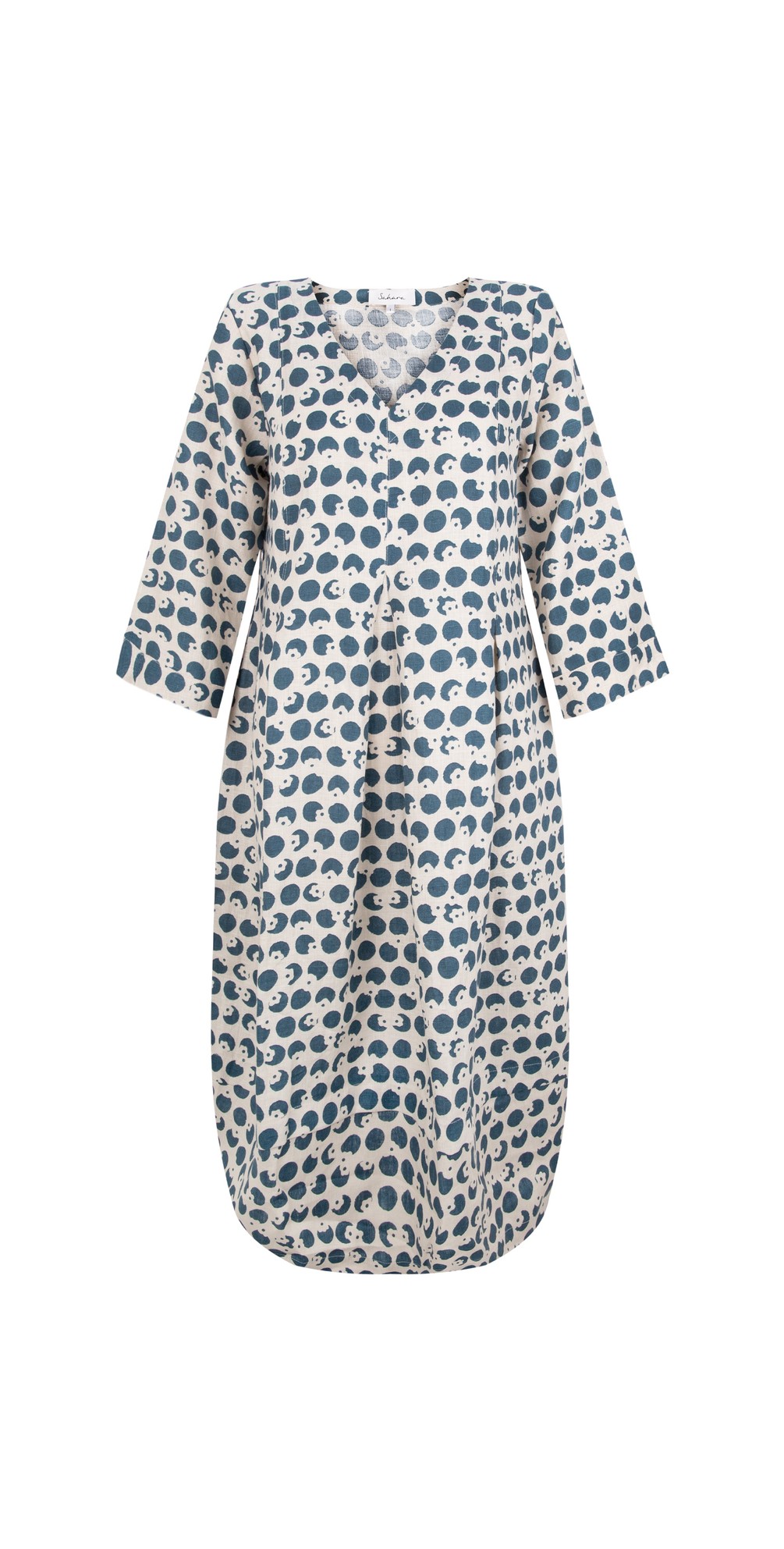 Sahara Spot Flower Linen Dress in Stone / Soft Pine