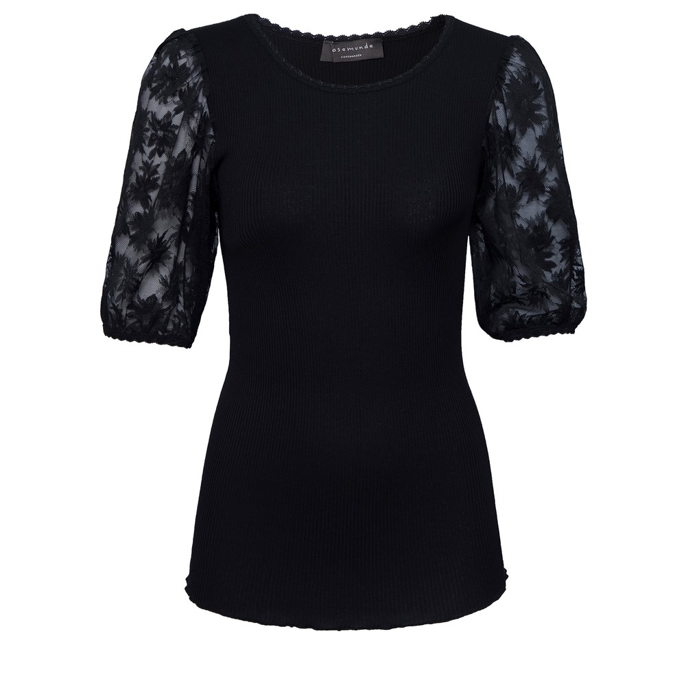 Rosemunde Brasilia Rib Sillk Lace S/S Top Black 