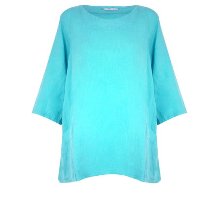 Amazing Woman Edie X Turquoise 2 Pocket Linen Top - Turquoise