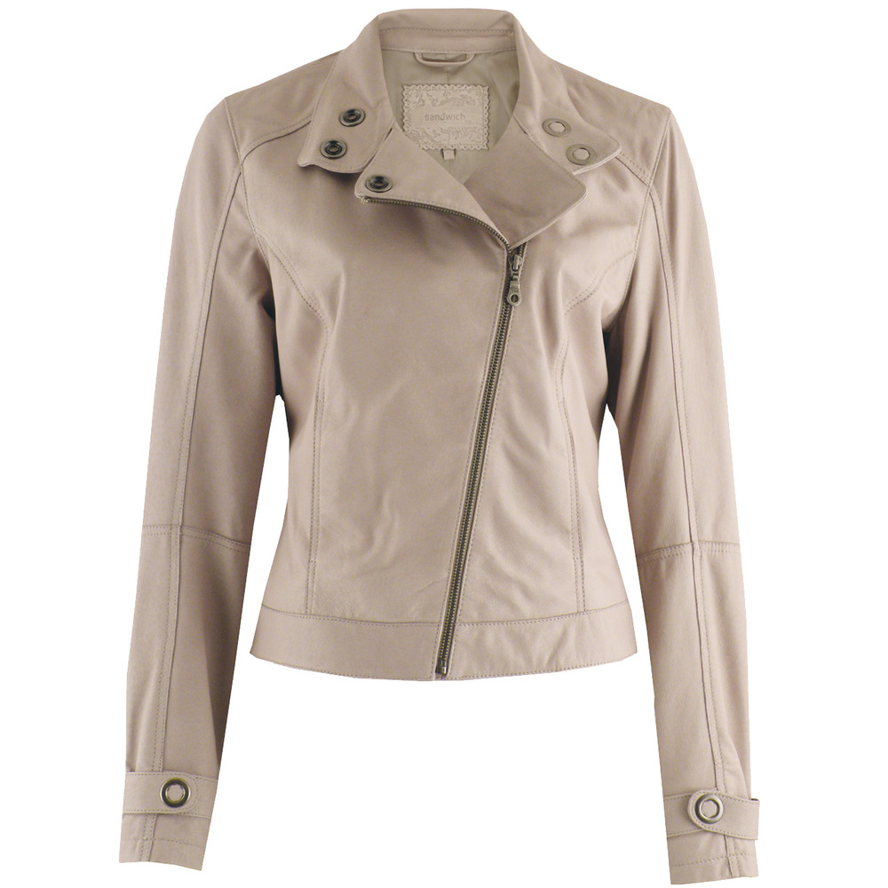 Sandwich Clothing Asymmetrical Leather Jacket in Oatmeal