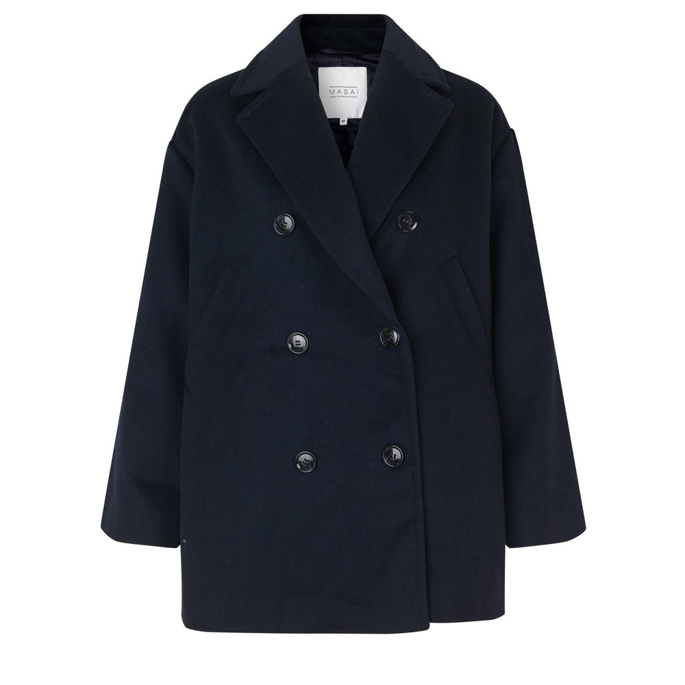Masai Clothing Tracy Wool Blend Pea Coat in Navy