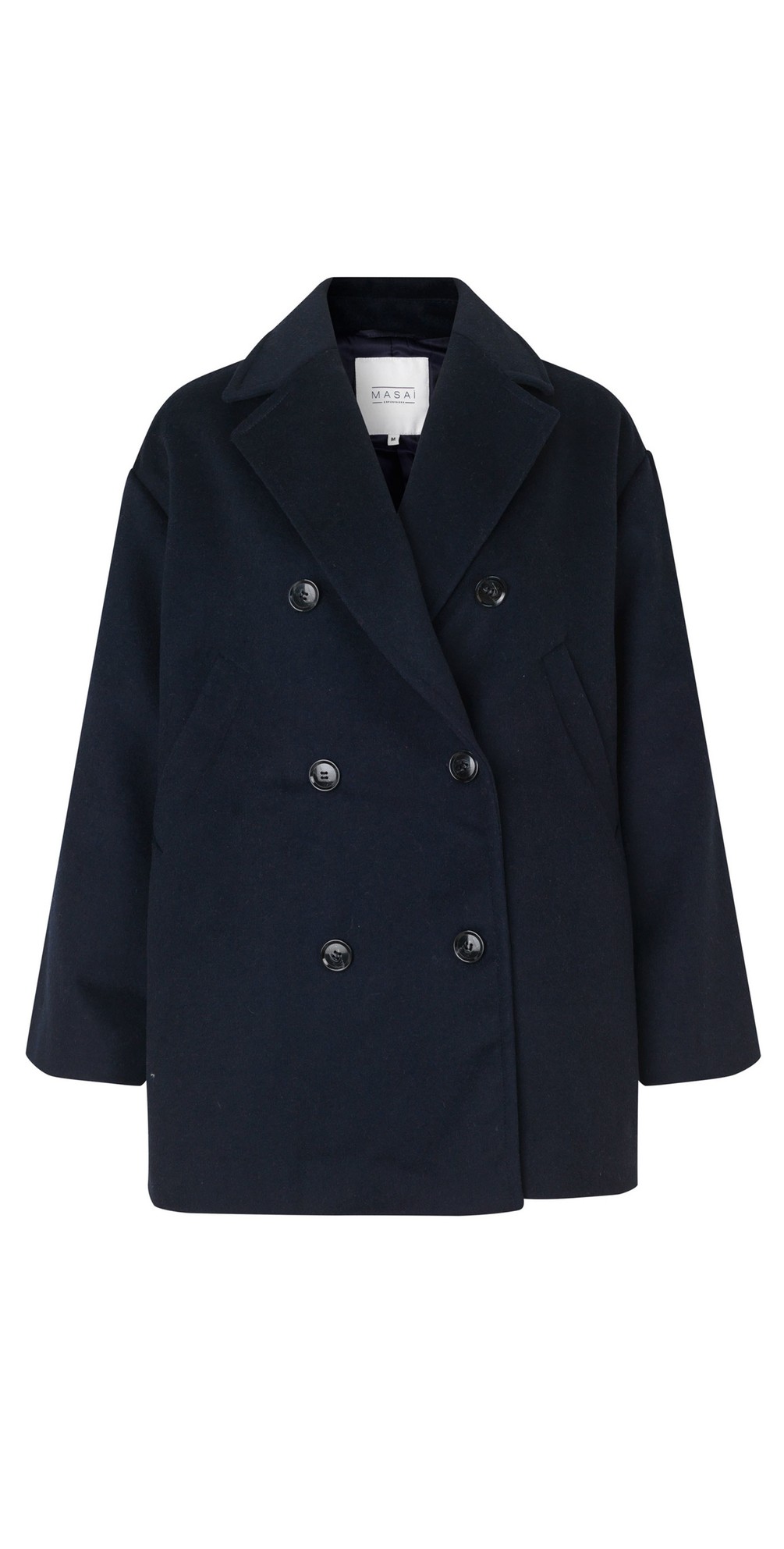 Masai Clothing Tracy Wool Blend Pea Coat in Navy