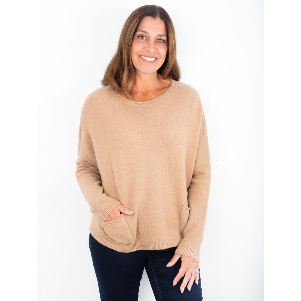 Amazing Woman Jodie Latte Shake Front Pocket Supersoft Knit Jumper Latte Shake