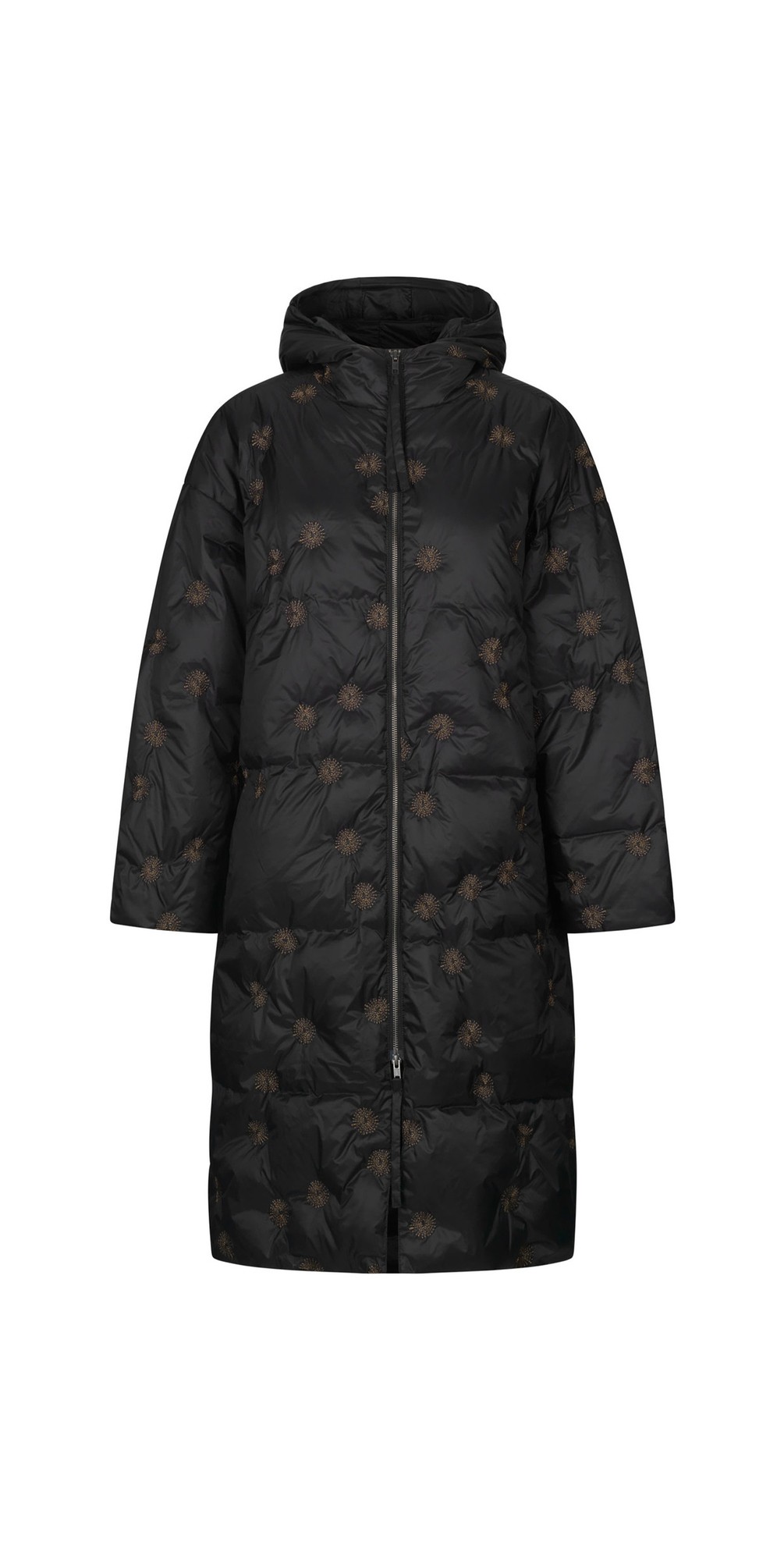 Masai Clothing Tika Oversized Embroidered Down Coat in Black