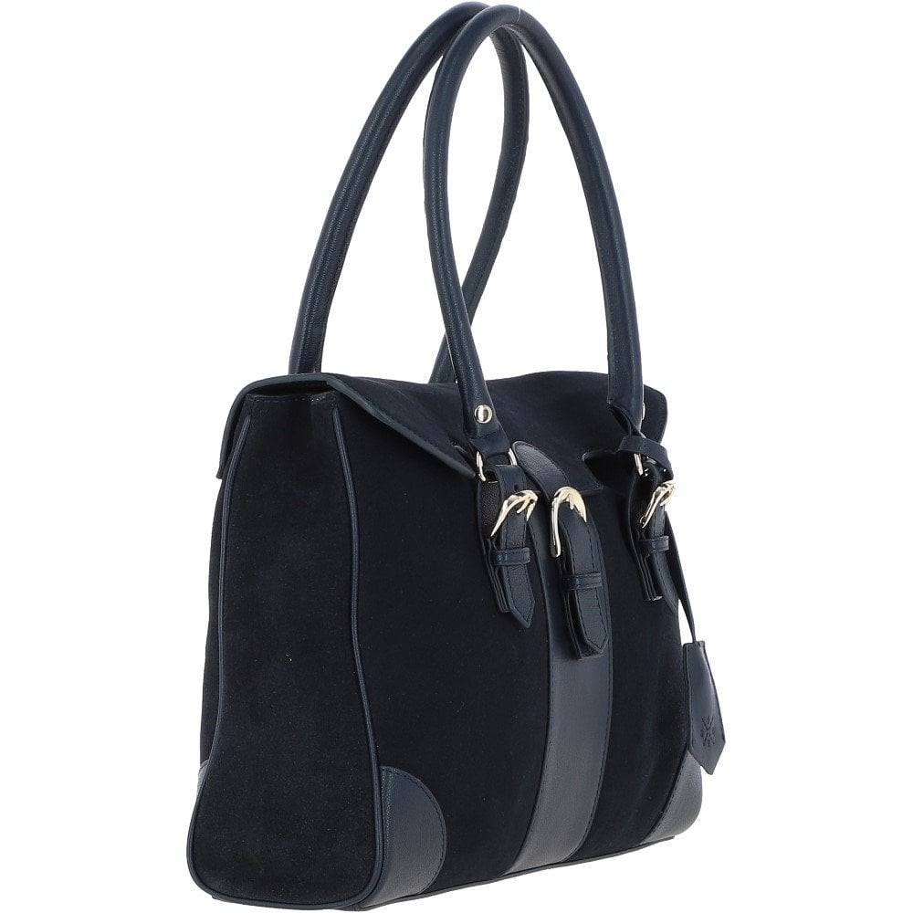 Ashwood Sandringham Suede & Leather Tote Bag in Navy
