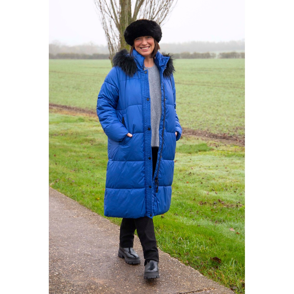 Frandsen Luisa Knee Length Puffer Coat in Blue