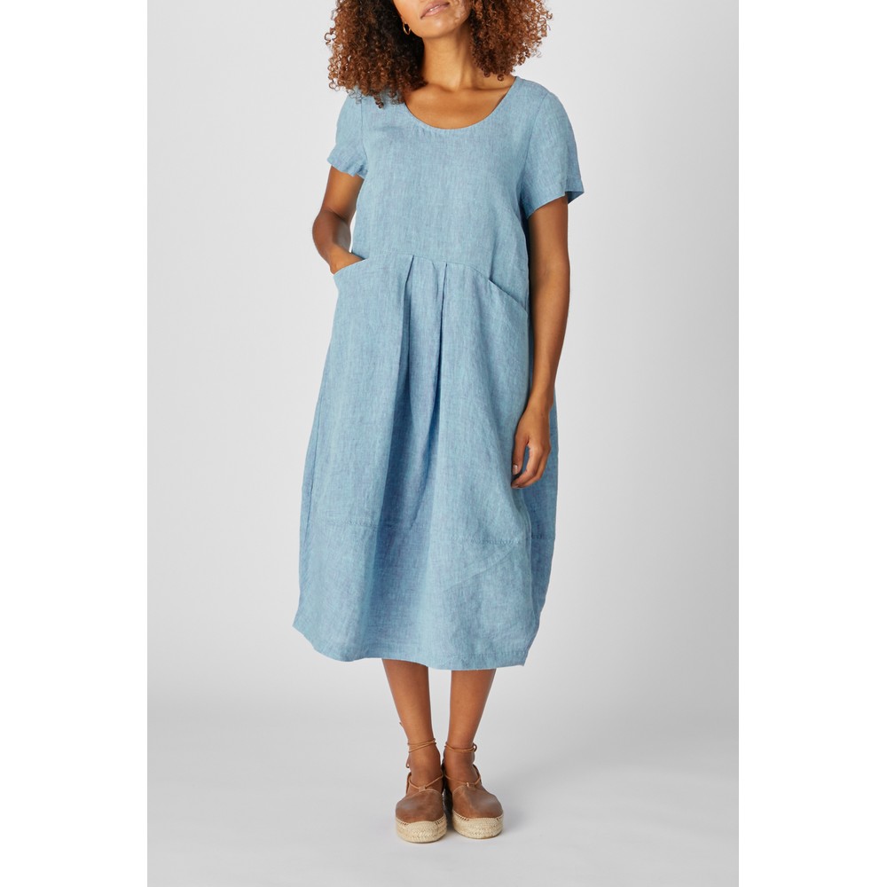 Sahara Cross Dye Linen Bubble Dress in Sky