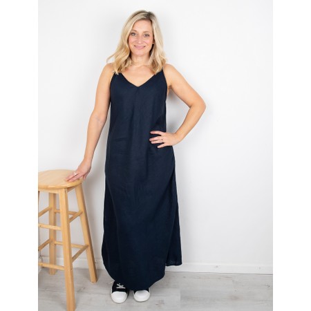 Chalk Iris Navy Linen Dress - Blue