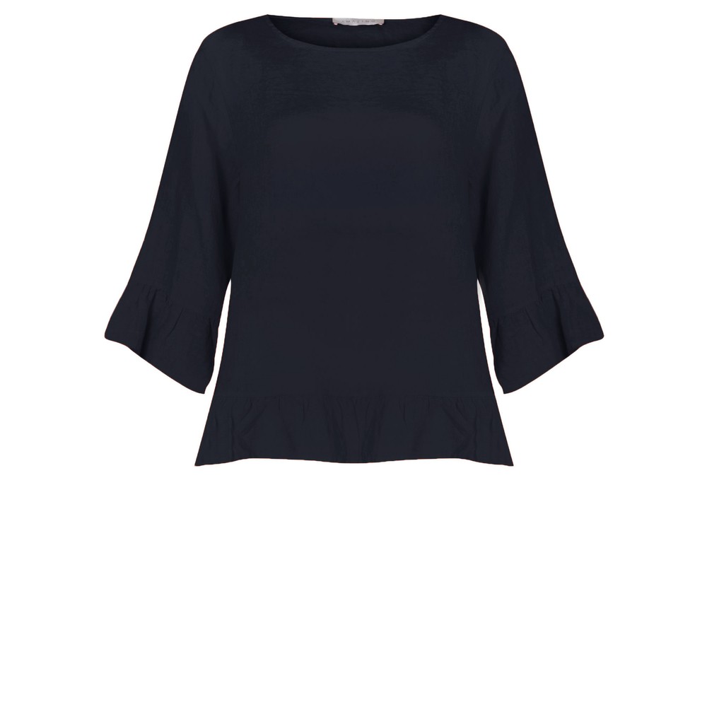 Amazing Woman Julia Navy Linen Frill Top Navy
