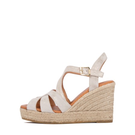 Kanna Sofia Shimmer Wedge Sandal - Beige