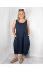 Thing Navy Kreya Navy Sleeveless Linen Dress  