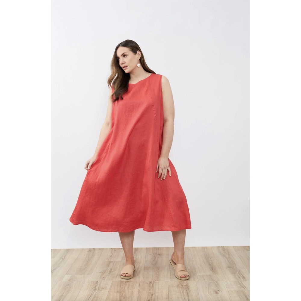 Tirelli Linen Seam Tank Candy Red Dress in Candy Red