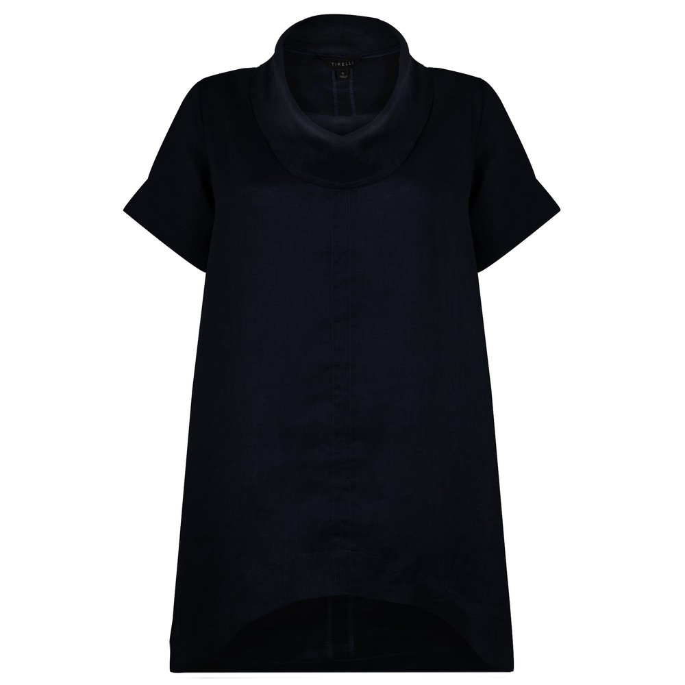 Tirelli Funnel Neck Navy Linen Tunic in Navy