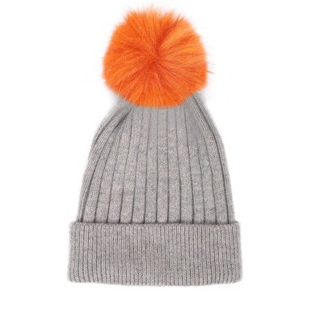 Bitz of Glitz Jeanie Hat Grey with Removable Orange Faux Pom - Grey