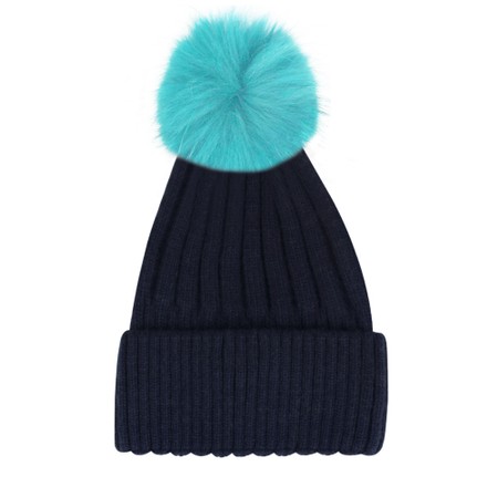Bitz of Glitz Jeanie Hat Navy with Removable Turquiose Faux Pom - Blue