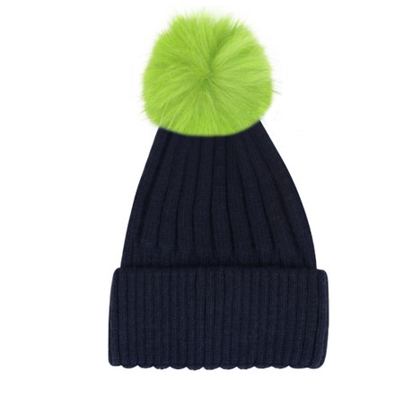 Bitz of Glitz Jeanie Hat Navy with Removable Green Faux Pom - Blue