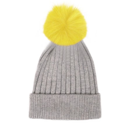 Bitz of Glitz Jeanie Hat Grey with Removable Yellow Faux Pom - Grey
