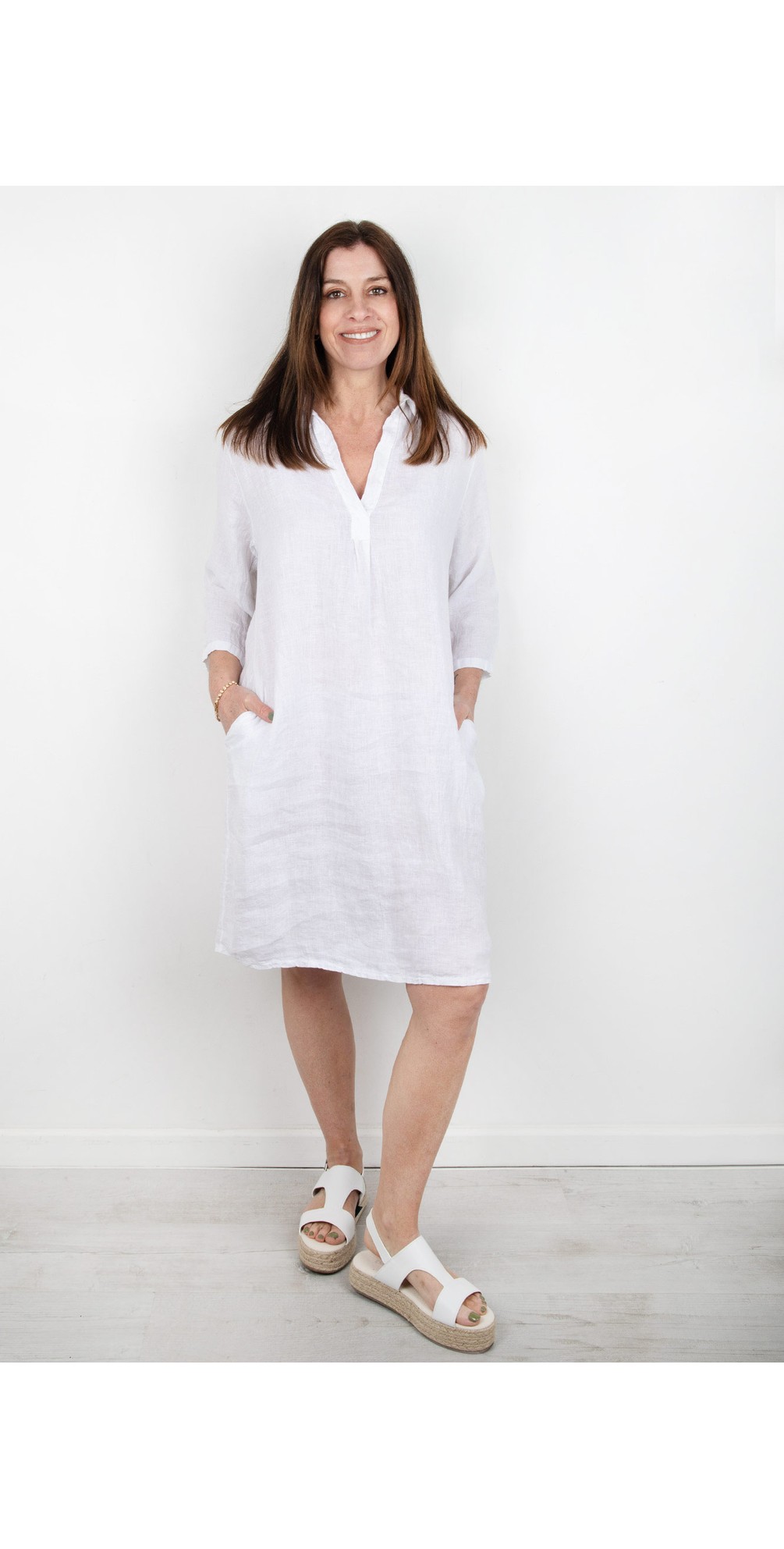 dkny white linen dress