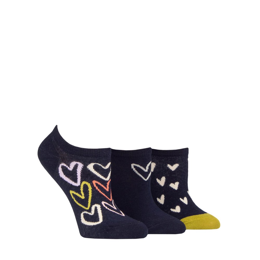 Caroline Gardner Multi-Heart Navy 3pk Trainer Sock Navy