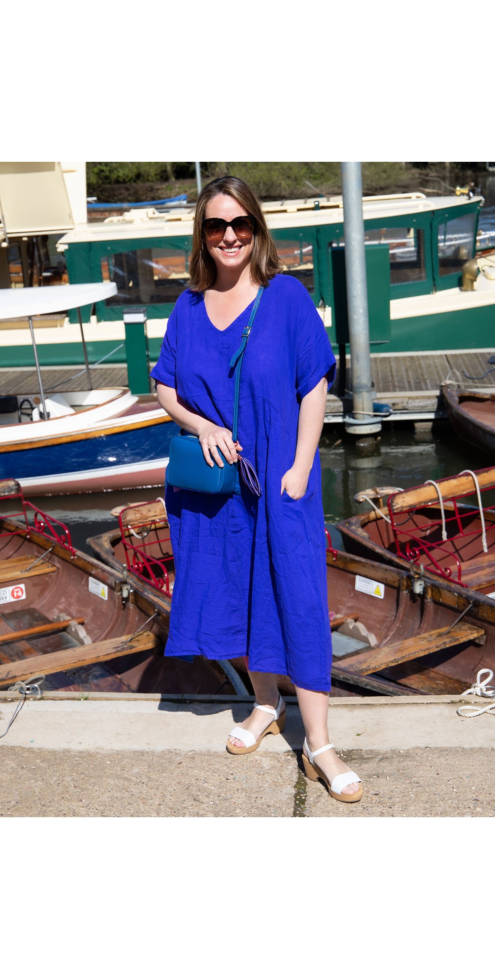 Amazing Woman Tesa Royal Blue Maxi Linen Dress in Royal Blue