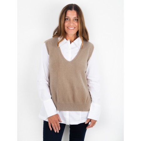 Amazing Woman Pixie Smoke V Neck Knitted Vest - Beige