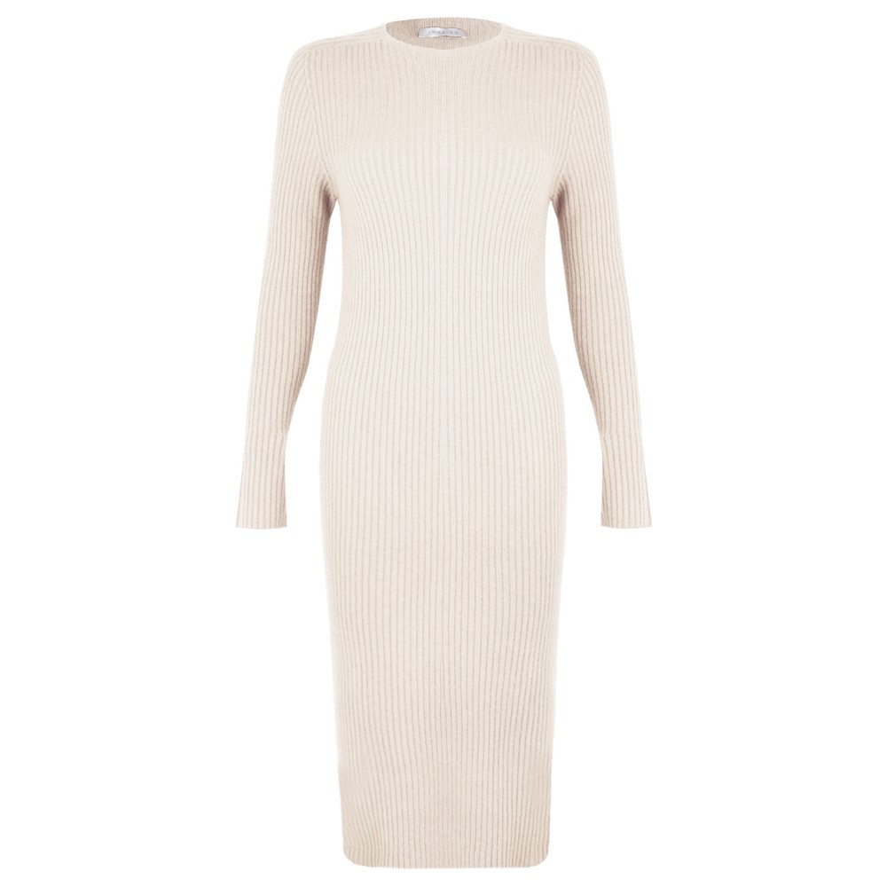 Amazing Woman Paola Ivory Fitted Ribbed Midi Dress Ivory