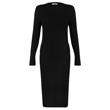 Amazing Woman Paola  Black  Fitted Ribbed Midi Dress - Black