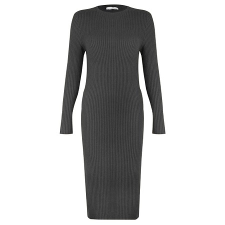 Amazing Woman Paola Charcoal Fitted Ribbed Midi Dress - Black