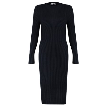 Amazing Woman Paola Navy Dark Fitted Ribbed Midi Dress - Blue