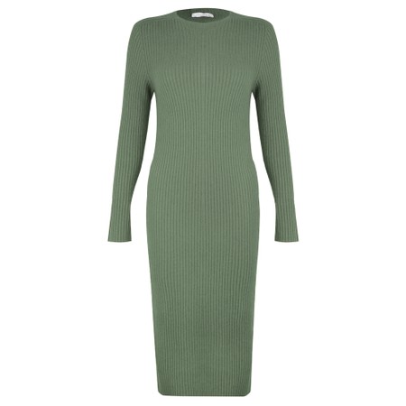 Amazing Woman Paola Olive Fitted Ribbed Midi Dress - Green