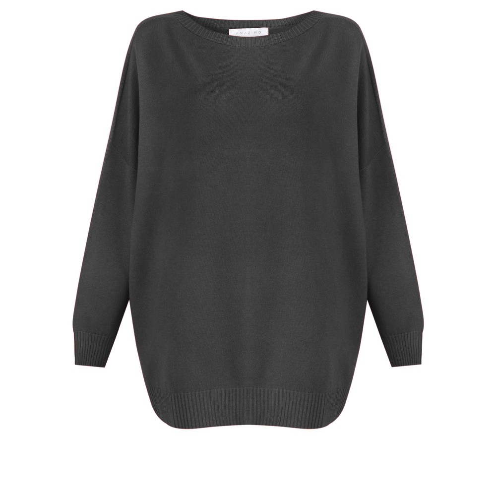 Amazing Woman Zaria Charcoal Round Neck Supersoft Knit Charcoal