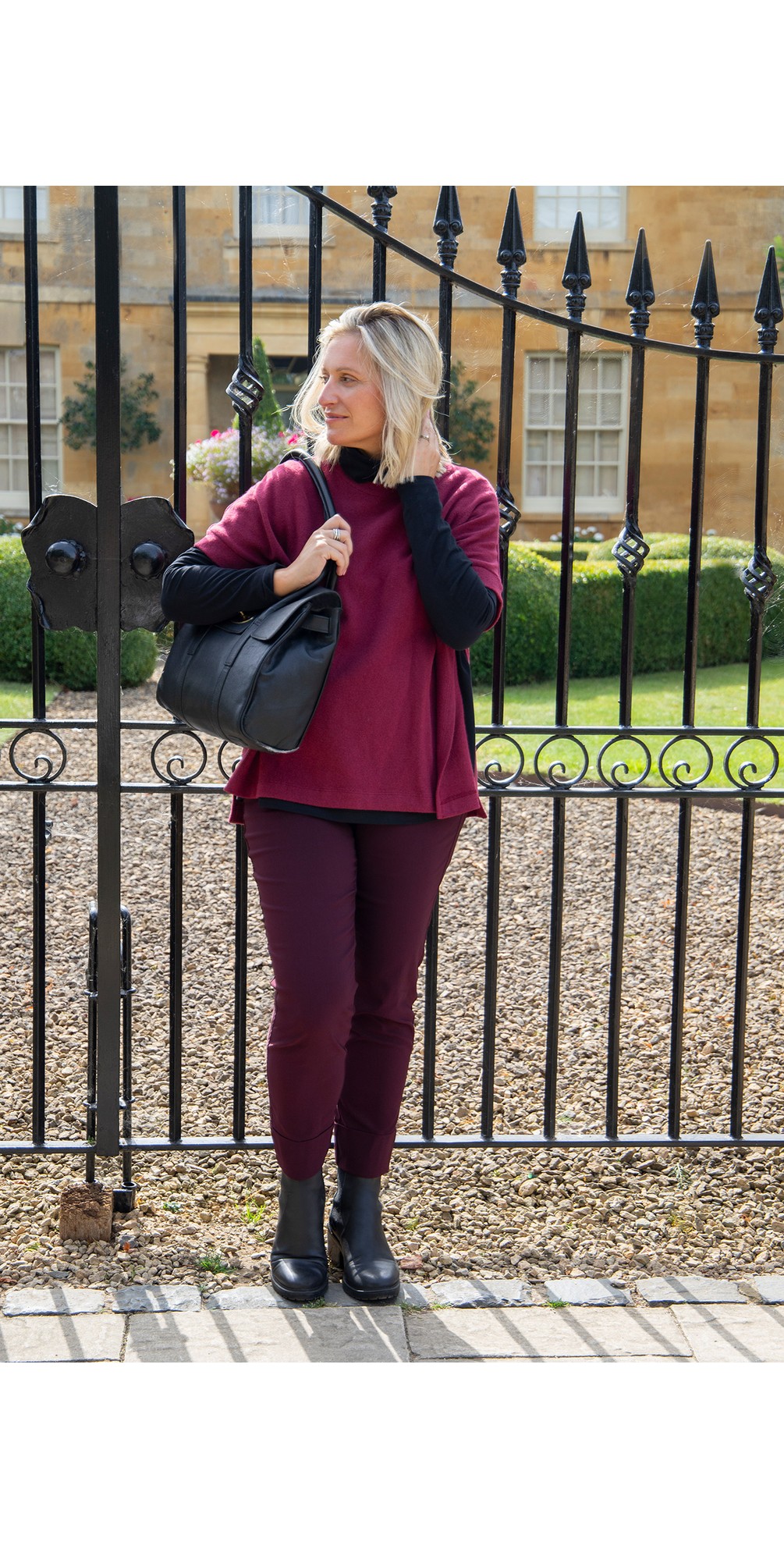 Bella 09 Aubergine Ankle Length Crop Cuff Trouser main image