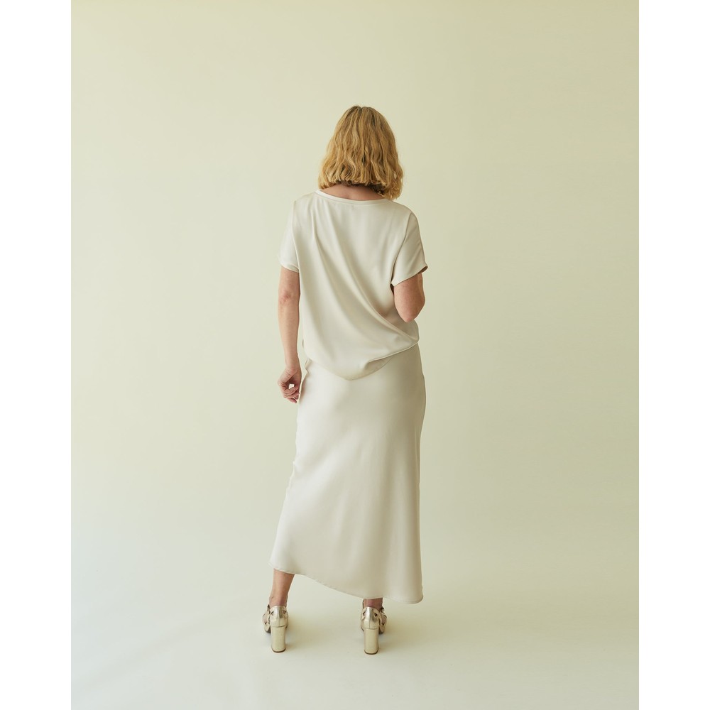 Chalk Maeve Champagne Satin Slip Skirt in Champagne