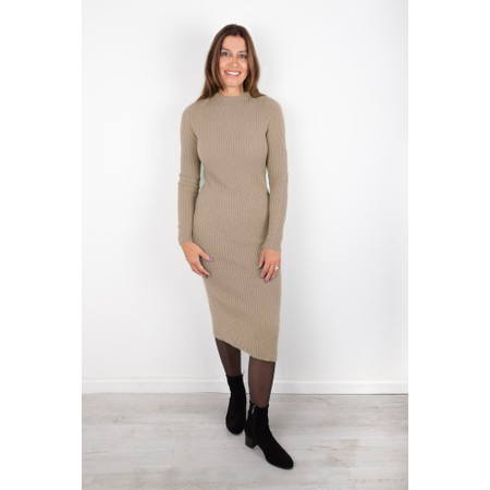 Amazing Woman Paola Smoke Fitted Ribbed Midi Dress - Beige