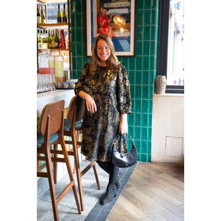 Masai Clothing MaNirisa Gold Print A-shape Dress - Black