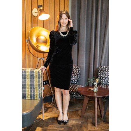 Tia Velvet Stretch Puff Sleeve Dress - Black