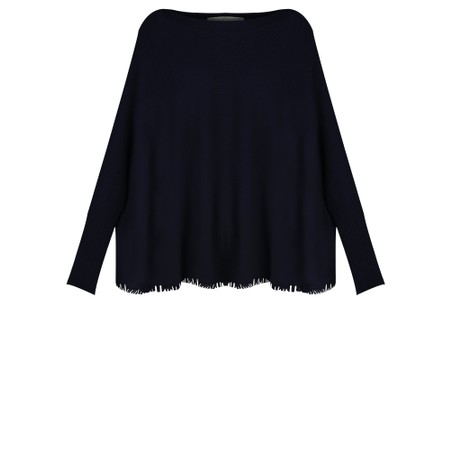 Amazing Woman Fringe Dark Navy Round Neck Knit Jumper - Blue