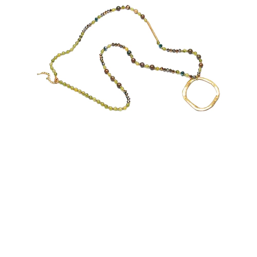 Eliza Gracious Olive Crystal Bead Long Gold Necklace Olive / Gold