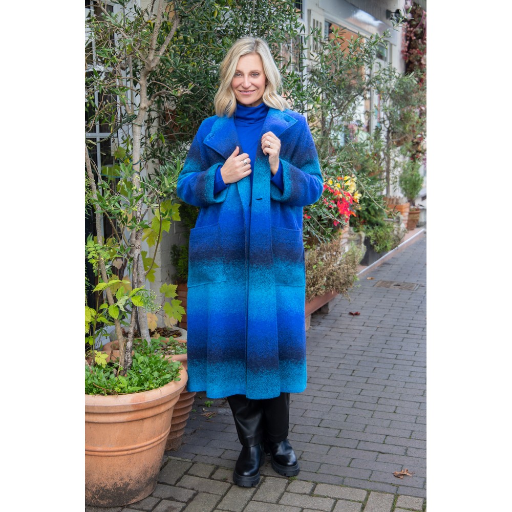 Sahara Ombre Wool Coat in Electric Blue Multi