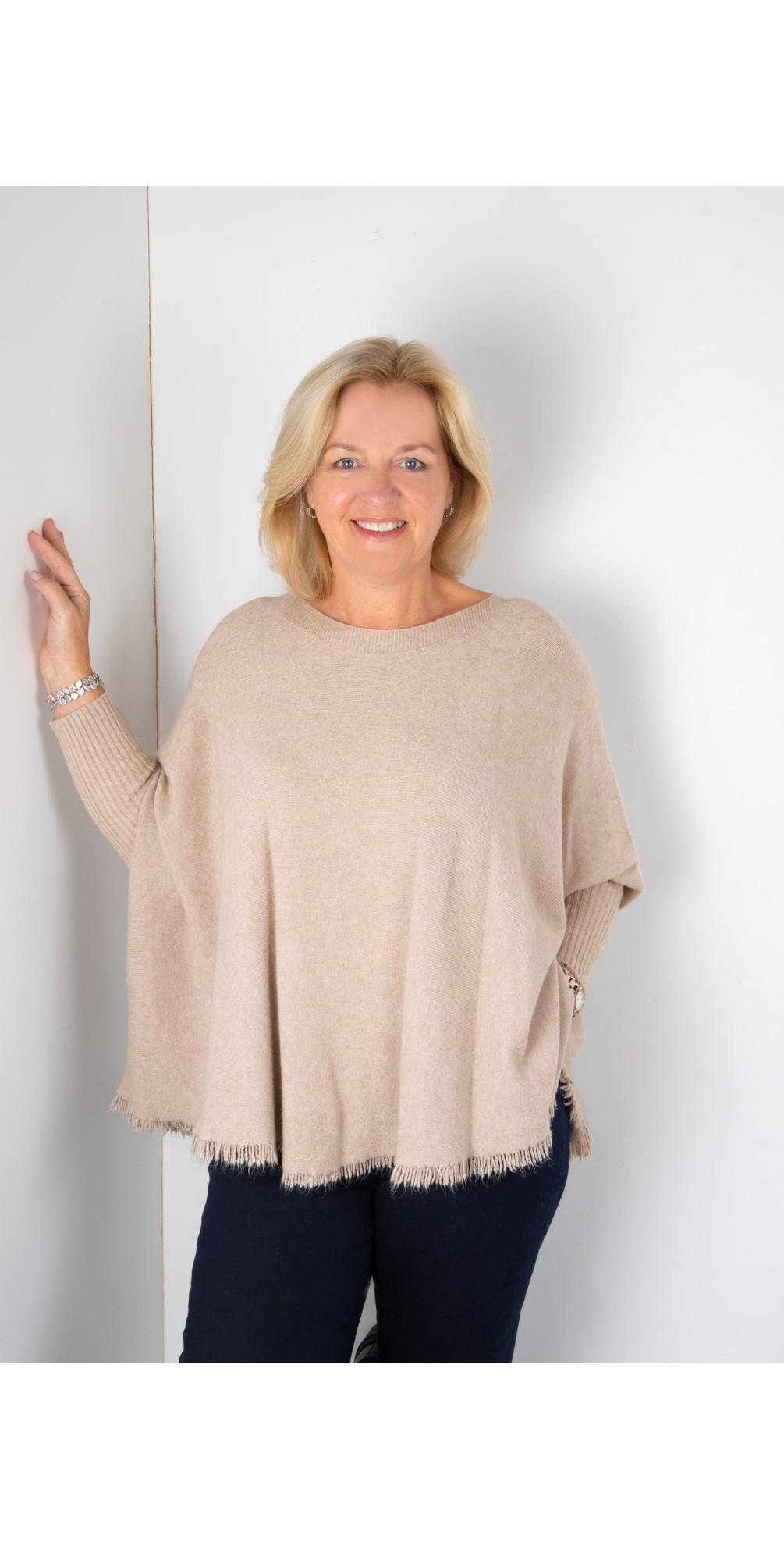 Fringe Beige Round Neck Knit Jumper main image