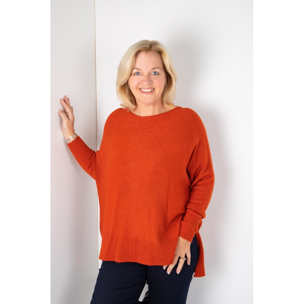 Amazing Woman Marley Burnt Orange Round Neck Oversized Knit Jumper