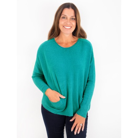 Amazing Woman Jodie Dark Turquoise Front Pocket Supersoft Knit Jumper - Blue