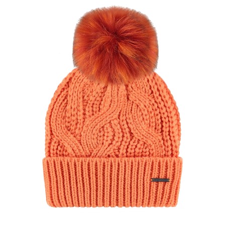 RINO AND PELLE Aaf Fire Beanie Hat With Faux Fur Pom - Orange