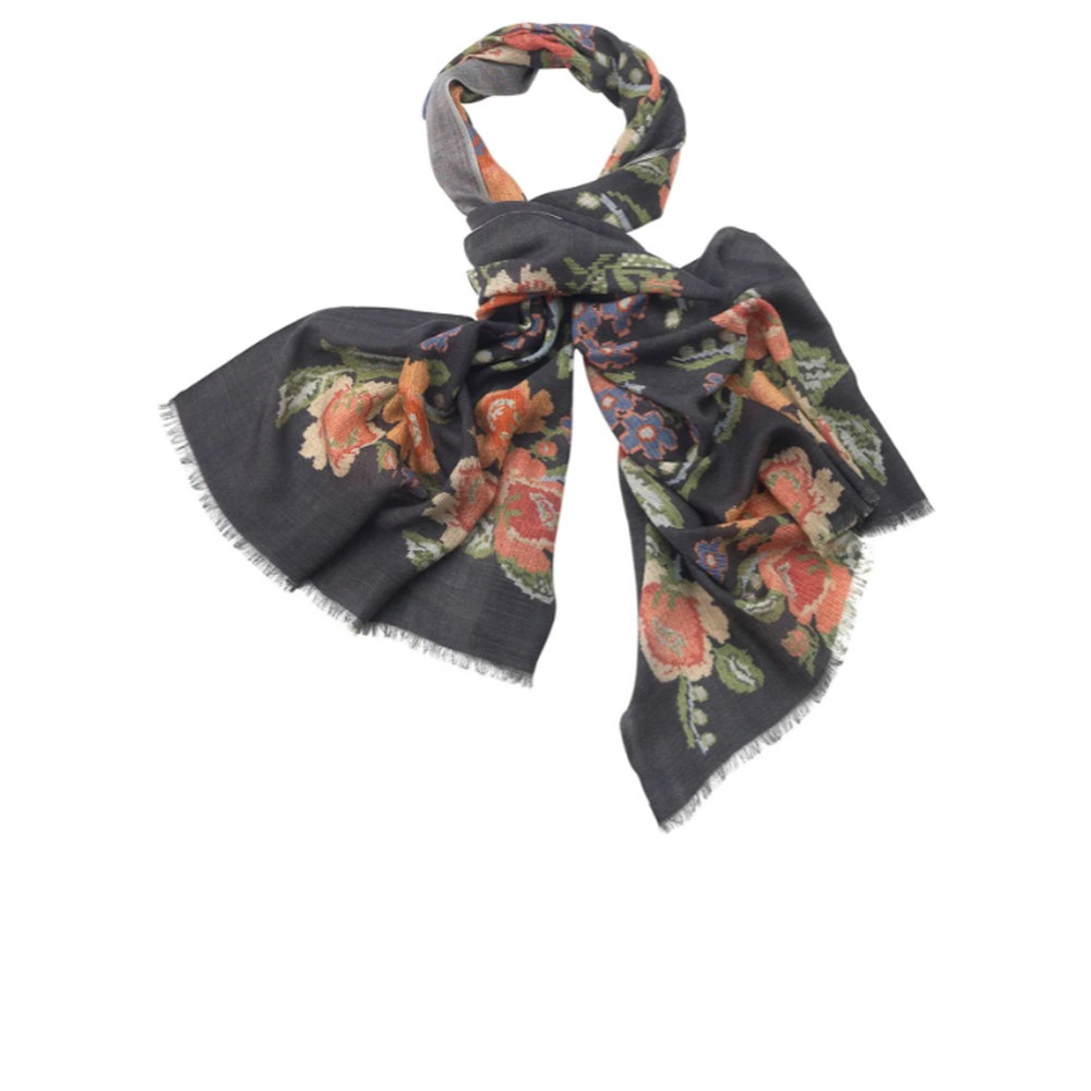 One Hundred Stars Woven Flower Black Wool Scarf Woven Flower Black